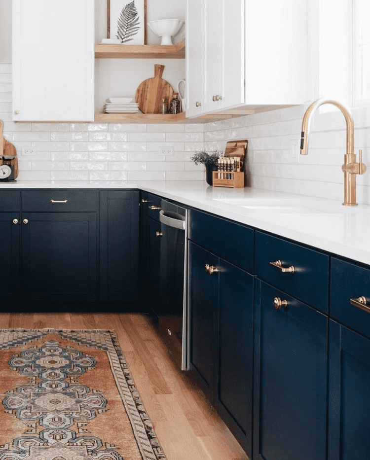 Darkest Blue Cabinets with Gorgeous Granite Countertops