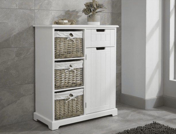 Free Standing Bathroom Cabinet Ideas: Elegant Farmhouse White Cabinet