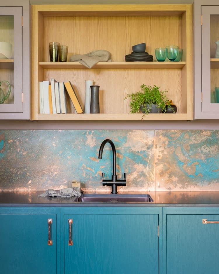 Nudes, Copper, & Teal Cabinets