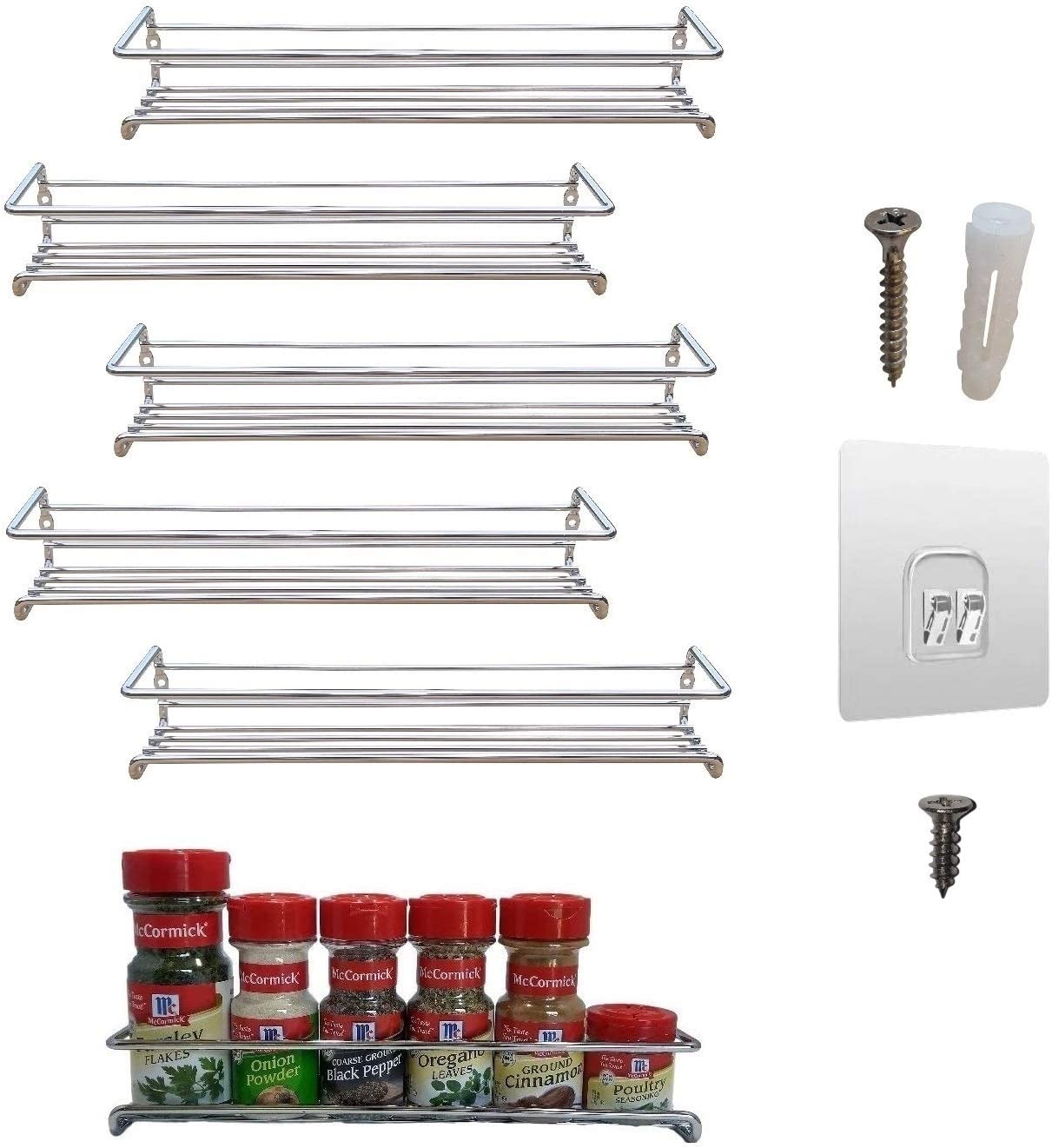 Wall mount spice rack organizer for cabinet