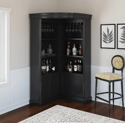 Ashon Rustic Solid Wood Tall Corner Bar Cabinet