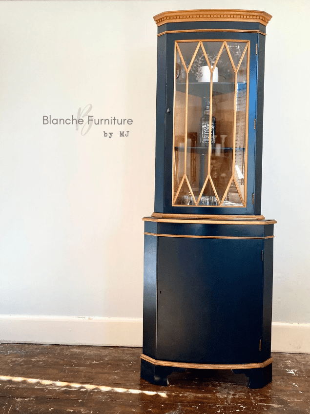 Black and Wooden Corner Drinks Cabinet - with Internal Light