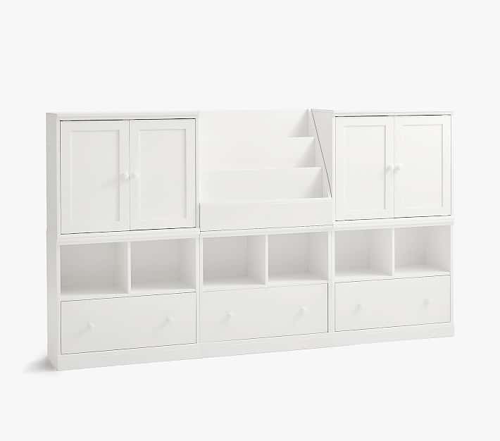 Cameron 2 Cabinet, 1 Bookrack, 3 Cubby Drawer Base, Simply White, In-Home Delivery & Assembly