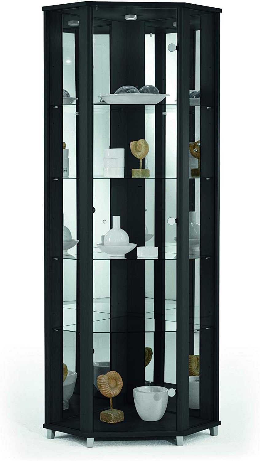 Corner Display Cabinet Black with Mirror