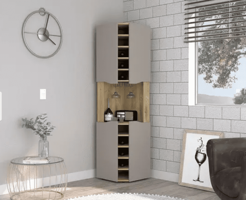 Mecca Corner Bar Cabinet with Ten Wine Cubbies