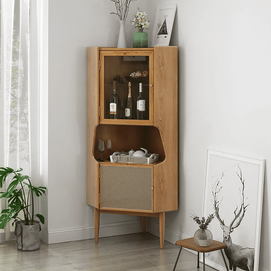 Nordic Natural Corner Cabinet 2-Door Bar Cabinet with Hutch