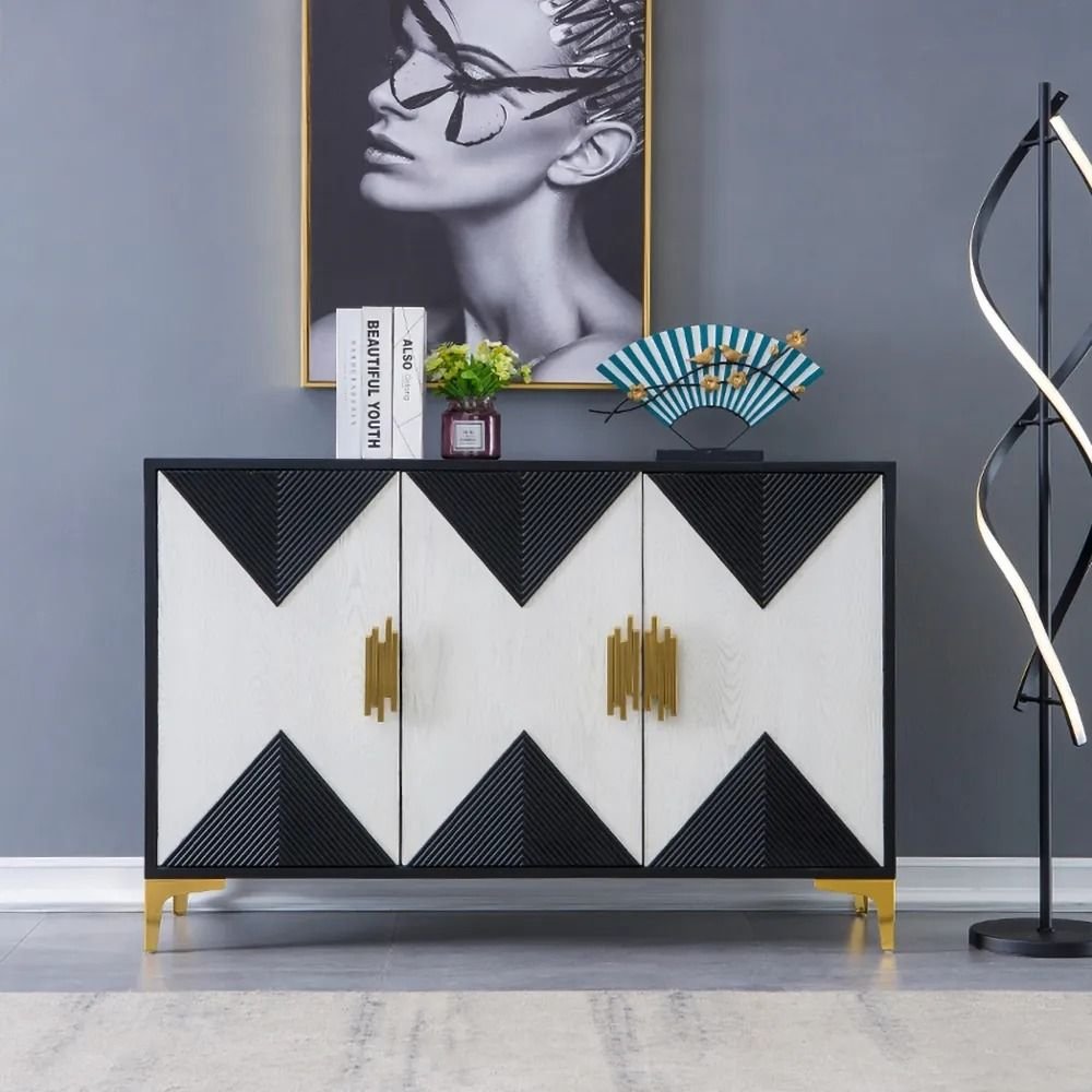 Modern Black & White Sideboard Buffet Accent Cabinet