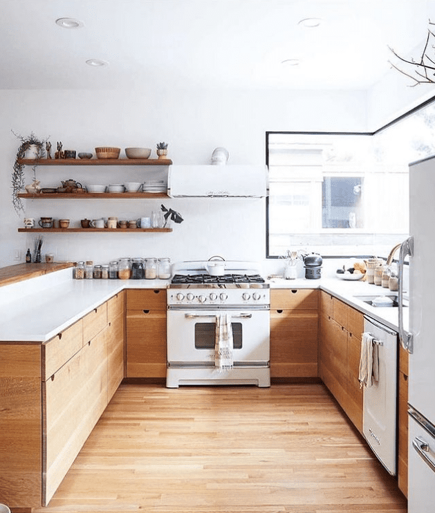 Warm Maple Tones with Open Shelving