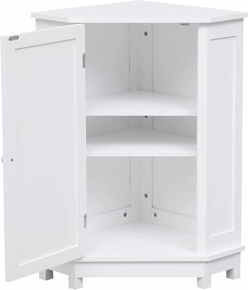 Merax White Corner Cabinet Bathroom Floor Storage with Shelves for Kitchen