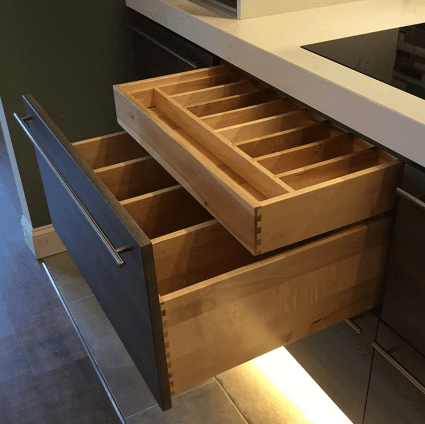 Hidden Drawers with Cutlery Tray Organizers